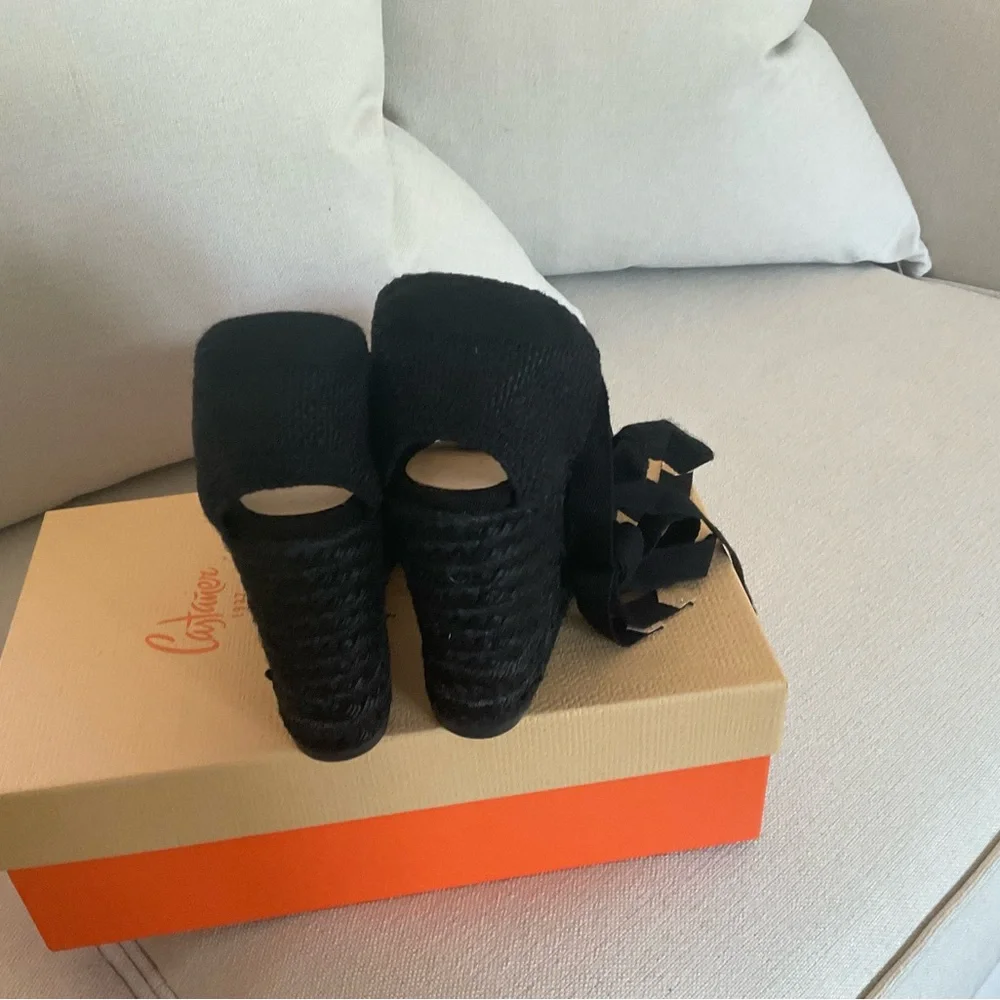 NWT CASTANER CARINA 110 BLACK WEDGE ESPADRILLES SIZE IT 38 .